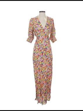RIXO Bright Floral V-Neck Maxi Dress in Pink, Yellow, Green